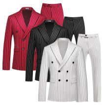 Mode Einfache Männer Zweireiher Gestreiften Anzug 2-teilig Schwarz/Weiß Homme Business Social Hochzeit Party Blazer und Hosen