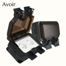 Avoir IP66 Double Power Sockets Black Outdoor Waterproof Dustproof Electrical Outlet French EU UK Universal Plug For Home Garden