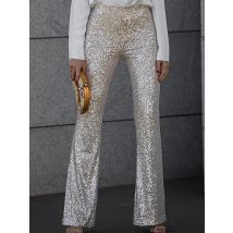 2024 neue Frauen Hohe Taille Pailletten Flare Hosen Patchwork Sparkle Glitter Dame Dünne Hosen Chic Party Clubwear Solide Lange Hosen