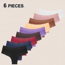 6PCS Women's Seamless Cotton Brazilian Pants Sexy Lace Low Waist Breathable Bikini Panties Solid Color Elastic Intimate Lingerie