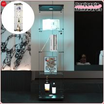 Anajqaqia Vetrina in vetro con 4 ripiani, vetrina in vetro con anta, illuminazione e serratura, 164×42×36 cm, nera