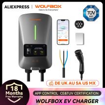 WOLFBOX Stazione di ricarica EV Tipo 2 7KW 32A Caricatore per auto per veicoli elettrici monofase Wallbox con schermo LCD Scheda RFID di controllo APP