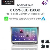 720P CarPlay 8" 2 din szary Android 14.0 Odtwarzacz samochodowy 8 rdzeniowy 8GB multimedialny GPS autoradio do Porsche 911 997 987 Cayman Boxster