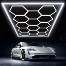 Plafoniera LED esagonale da 14 pezzi, luce per garage con illuminazione a LED a nido d'ape da 680 W, tubi a LED per officina, garage, studio, luce a LED 6500 K