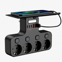 Enchufe multifunción UE de 4000W, luz nocturna inteligente, interruptor Individual, enchufe europeo, 4 reglas de CA con soporte para teléfono, 2 USB-A, 2 USB-C