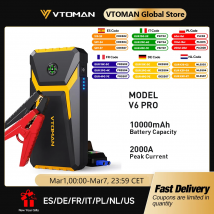 VTOMAN V6 Pro Avviatore di emergenza per auto Accumulatori e caricabatterie di riserva 2000A Caricabatteria per auto Dispositivo di avviamento di emergenza automatico Dispositivo di avviamento di