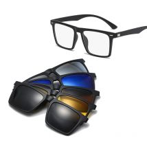 Occhiali da Sole Polarizzati con 5 Lenti Magnetiche, Montatura Quadrata in TR90, Personalizzabili per Miopia, per Uomo e Donna