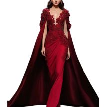 Elegant Burgundy V Neck Cap Sleeves Prom Dress Fashion Party Floor Length Lady High-end Formal Evening Gowns