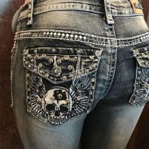 Jeans Frauen Bleistift Hose Denim Lange Hosen Stickerei Heißer Bohren Mantel Gerade Hosen Splice Hohe Taille Slim Fit Herbst