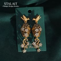 Vintage Rhinestones Inlay Hollow Bird Cage Drop Earrings for Women Dangle Ear Ring with Leaf Luxury Accessories Trending Jewelry