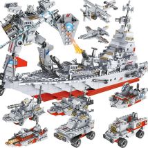 1000 + PCS Military Serie Kriegsschiff Kämpfer Roboter Bausteine Boot Flugzeug Auto Set Spielzeug Für Kinder Geschenke