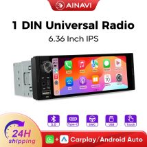 Radio de Coche Universal Ainavi 1 Din MP5 con Pantalla Táctil IPS, Carplay Inalámbrico, Android Auto, Multimedia para Coche, Cámara Trasera, MIC, USB, BT, Tipo C