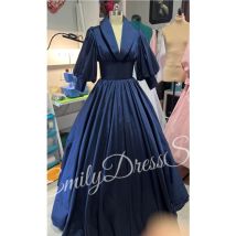 Navy Satin Bridesmaid Evening Dress Women Suspenders V-neck Floor Length Bridal Formal Long Ball Gowns Trend Pageant Dress