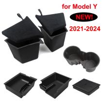 Center Console Organizer for Tesla Model Y 2023 2024 Rear Trunk Side Storage Box Bins Flocking Armrest Hidden Cup Tray Console