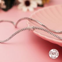 YLMyself 925 Sterling Silver Tennis Chain Necklace 2mm CZ Choker 41cm Eternity Wedding Engagement Fine Jewelry