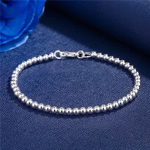 Bracciale con ciondoli in argento sterling 925 per donna Catena di perline da 4 mm Marche popolari Gioielli Regali di Natale per feste di nozze