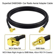 Superbat MCX-Stecker rechtwinklig auf SMB-Stecker-Adapterkabel RG174 40 cm für DAB/DAB+ Autoradio Antenne Klarheit CDAB7-AUTO