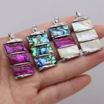 Yachu Natural Shell White Abalone rettangolo ciondolo placcato argento per la creazione di gioielli collana fai da te accessorio regalo di fascino 18x35mm
