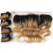 Ombre Körper Welle Bundles Mit Frontal Indisches Menschliches Haar Bundles Mit Spitze Verschluss Farbige 1B 27 30 99J Bundles Haar Extensions