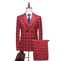 (Jacke Hose Weste) Luxus Männer Bräutigam Hochzeit Anzüge hochwertige Business Social Prom Party Zweireiher Plaid Kleid 3 Stück