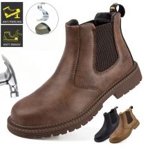 Wasserdichte Sicherheits-Arbeitsschuhe für Herren, Stahlkopf-Lederstiefel, Herrenschuhe, unzerstörbare Konstruktion, braune Botas-Arbeitsschuhe