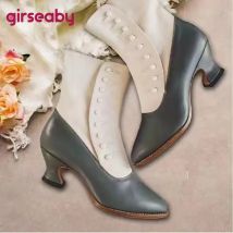 Girseaby neue Frauen Stiefeletten spitzen Zehen Absätze gemischte Farbe String Perlen plus Größe 41 42 43 33 Retro Freizeit Bota