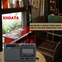 XHDATA D-368 Radio portatile FM AM SW Ricevitore radio a onde corte Lettore MP3 stereo wireless con jack per scheda TF Radio USB 4Ω/3W