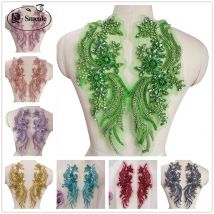 Multi-color Hand-Sewed Glass Drill, Mirror Flowers,Sparkling Rhinestone Waistbands,Shoulders Wedding Dress,DIY Patch,RS24493