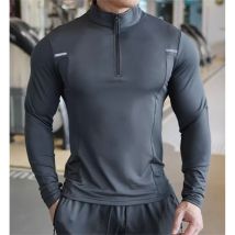 2023 frühling Herbst Männer reine farbe Stehkragen halb-reißverschluss T-Shirt Männer Schnell Trocknend atmungsaktiv Casual sport Langarm tops