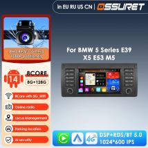 8G 128G Carplay 7 pollici 1 Din Android 14 Autoradio Multimediale per BMW Serie 5 E39 X5 E53 M5 1996 - 2003 Navigazione RDS Stereo GPS