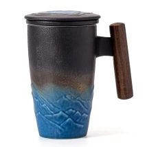 Taza de té de burbujas de cerámica de lujo, taza de café térmica grande Vintage, tazas de desayuno, vajilla de cerveza, mango de madera, regalos personalizados