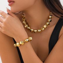 Salircon Minimalismus Geometrische CCB Perlen Kette Halsband Halskette Armbänder für Frauen Männer 2024 Trend Punk Party Schmuck Set