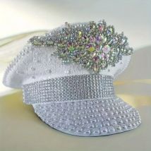 Schillernde Farbe Strass Krone Perle Festival Kapitän Hut Maskerade handgemachte Unisex Hochzeit Militär Cap Musik Festival Cap