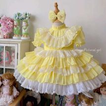 Sukienka dla dziewczynki 0-12 lat, wiosenno-letnia, vintage, hiszpańska koronka, księżniczka, żółta, na Wielkanoc, urodziny, Eid B533