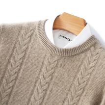 100% Merino Wool Sweater Men's Round Neck Thickened Tops Autumn Winter New Soft Warm Casual Solid Color Knitted Pullover