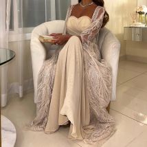 CustomizedExquisite Sequined Strapless Floor Length A-Line Evening Dress Chiffon Shawl Ruched Detachable Sleeve Vestidos De Fies