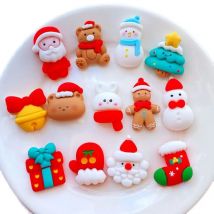 10Pcs New Cute Mini Christmas Collection Resin Figurine Crafts Flatback Cabochon Ornament Jewelry Making Hairwear Accessories