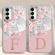 A Z Pink Letter Peach Flower ﻿Shockproof Phone Case For Samsung Galaxy A07 A17 A06 A16 A26 A36 A56 A12 A22 Shell Couple Cover
