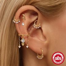 BOAKO 925er Sterlingsilber, Wassertropfen/Stern-Quastenkette, Zirkon, täglich, DIY-Kleidung, Damen-Piercing-Ohrringe, exquisiter Schmuck, Geschenke