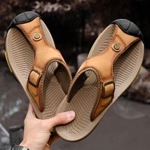Echtes Leder Sandalen Männer Atmungsaktive Sommer Schuhe Mann Wasserdichte Outdoor Männer Sandalen Rutschfeste Strand Sandalen Schuhe