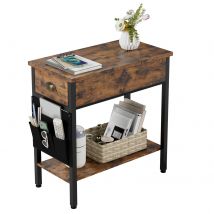 Tavolino da 60 x 32 x 60 cm con cassetto e borsa in tessuto - Comodino versatile dal design retrò per soggiorno e camera da letto