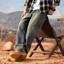 Street Loose Jeans im koreanischen Stil, modischer Polka Dot Print, lockere Hose mit weitem Bein und y2k Hip Hop Denim Hose Marke