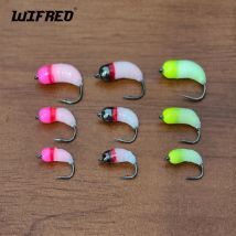 Wifreo 9 Stück Messing-Perlenkopf-Nymphe, leuchtend/fluoreszierend, Scud Bug, nasse Fliegen, Forelle, Bass, Crappie, Eisfischen, Köder # 8 # 10 # 12