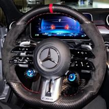 Lenkradbezug aus schwarzem Wildleder für Mercedes Benz AMG GT A35 A45 A45S C43 CLS53 E53 E63 EQE 43 53 SL43 SL55 SL63 2021
