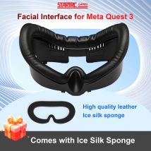 Copertura per maschera facciale 3 in 1 per accessorio Meta Quest 3 VR Cuscinetto di ricambio per interfaccia facciale in pelle PU/schiuma di seta ghiacciata Versione aggiornata