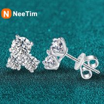 NeeTim All D VVS1 Moissanit-Ohrstecker für Damen, Hochzeitsschmuck, 925er-Sterlingsilber mit weißvergoldeten Ohrsteckern, GRA