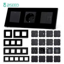 BSEED-enchufe de pared con marcos de vidrio, toma de corriente francesa europea, enchufe USB tipo C, interruptores de luz mecánicos, piezas de función, combinación gratuita
