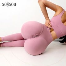 SOISOU Nylon Palestra Pantaloni da yoga Leggings da donna per fitness Pantaloni lunghi a vita alta Donna Hip Push UP Collant Abbigliamento donna 2 tipi