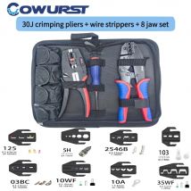 Ratchet Crimping Pliers HS-30J Set with 8 Interchangeable Jaws and Wire Stripping Pliers Set