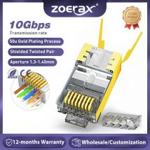 ZoeRax RJ45 Cat8 Cat7 & Cat6A Pass Through connectors 8P8C 50UM Gold Plated Shielded FTP/STP | RJ45 Network Modular Plug - 1.5mm